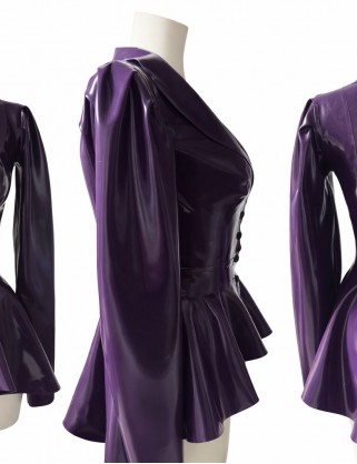 Latex Jacke mit Puffärmeln, Schalkragen & Volant-Schoesschen